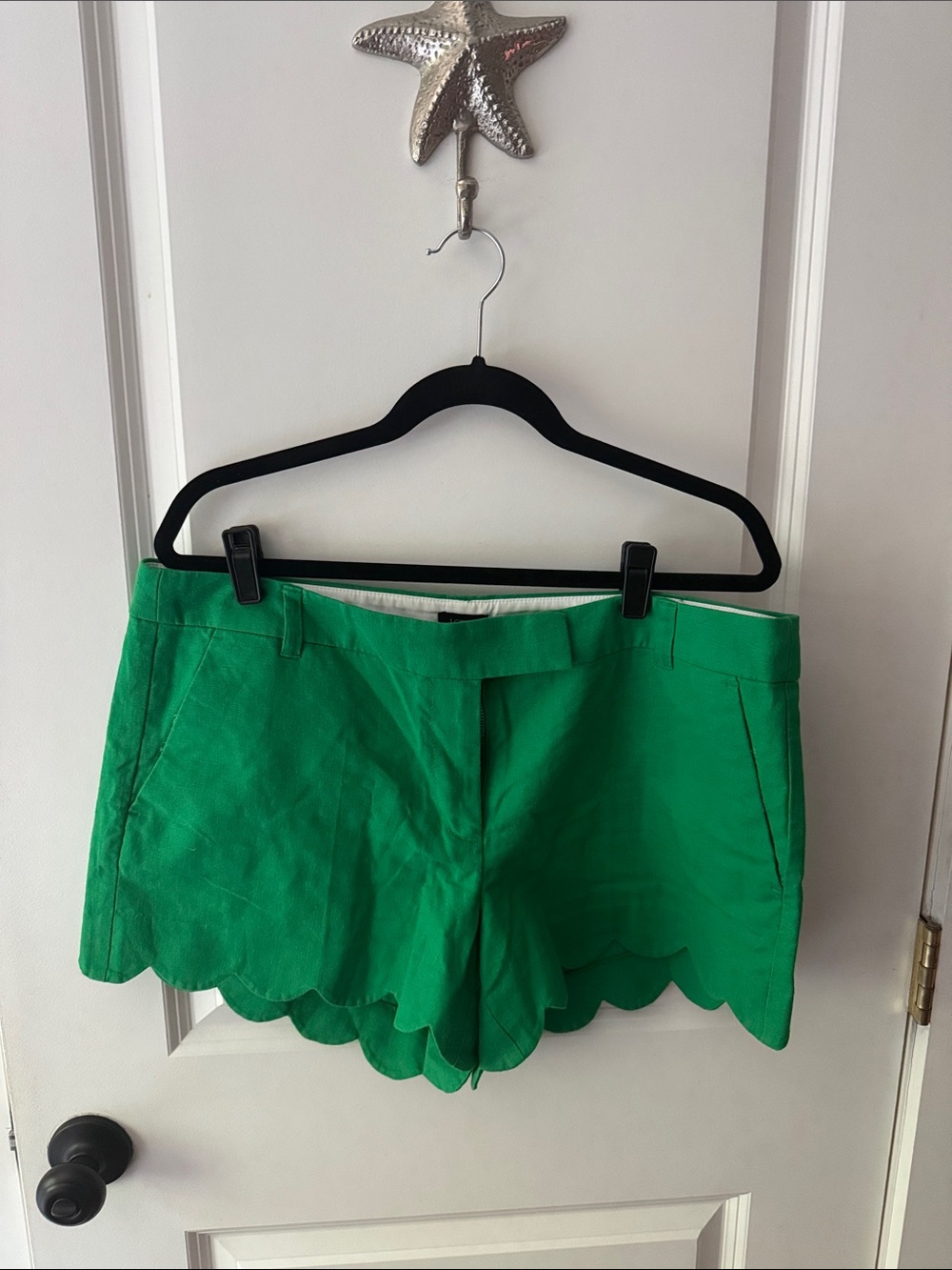 J. Crew Green Scallop Hem High Waist Shorts
